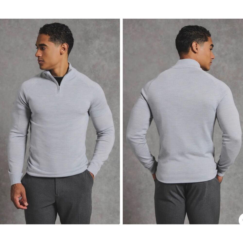 Men's Light Gray Quarter-Zip Sweater